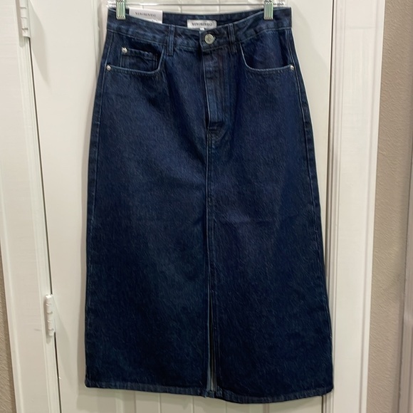 HOT DEAL NWT Denim Midi Pencil Skirt with Front Slit Sz L very slim fit - Picture 6 of 8